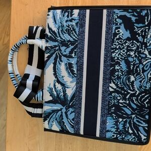 Source Unknown Blue Black White Tropical Print Tote